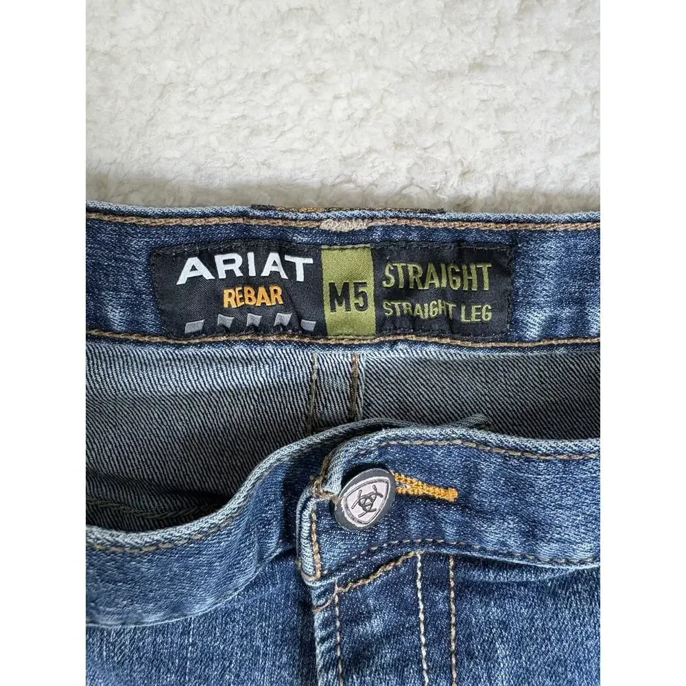 Ariat Rebar M5 Jeans Mens 44x30 Blue Straight Leg Outdoor Workwear Denim read